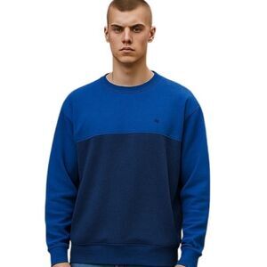 Izod NWT Blue and Navy Colorblock Sweater Crew Neck Mens Size 2X Natural Stretch